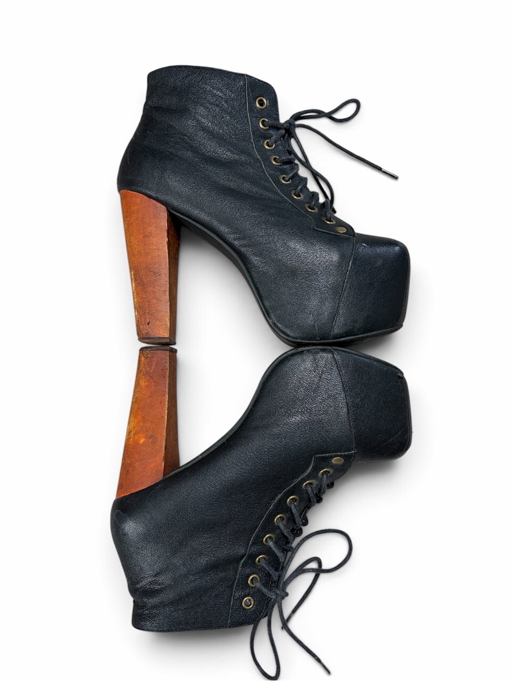 Jeffrey Campbell Lita Black Leather Lace-Up Platform Ankle Boots Women’s 6.5